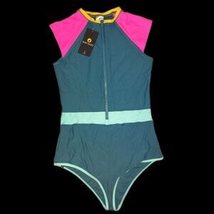 NWT Body Glove Stand Up Zip Front 1 Piece Swimsuit Size L Kingfisher 39506762